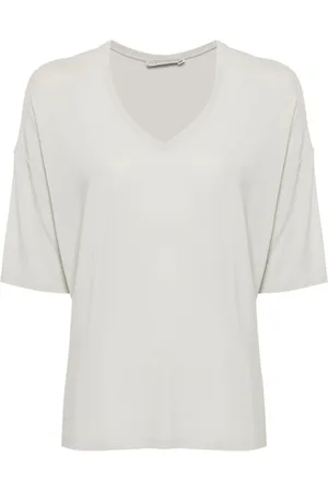 LE TRICOT PERUGIA Femme, Tops, Gris, Taille: 42 FR T-shirt gris à encolure en V et épaules tombantes