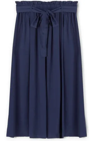 Motivi Femme, Jupes, Bleu, Taille: 42 FR Jupe Midi Fluide avec Ceinture