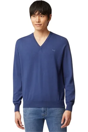HARMONT&BLAINE Homme, Pulls, Bleu, Taille: M Pull en Coton Bio Bleu à Col Rond
