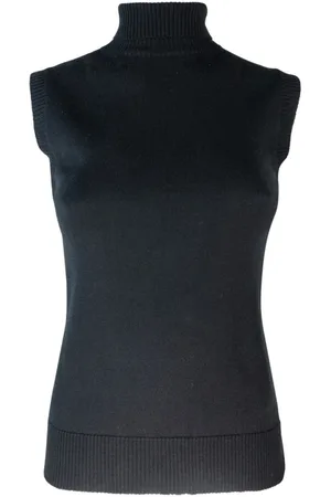 Sportmax Femme, Pulls, Noir, Taille: 42 FR Pull sans manches à col roulé côtelé