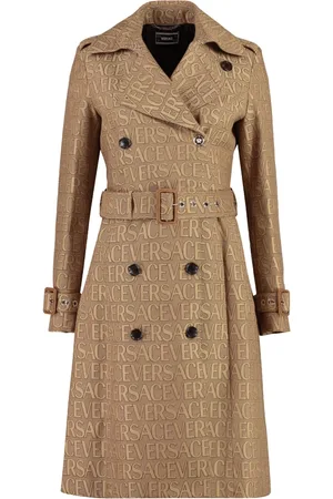 VERSACE Femme, Manteaux, , Taille: 36 FR Trench-coat en mélange de coton avec détails en cuir