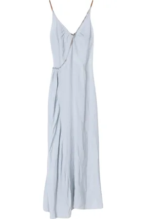 ALYSI Femme, Robes, Bleu, Taille: 38 FR Robe Asymétrique en Crêpe avec Encolure Froissée