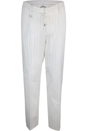 Paolo Pecora Homme, Pantalons, Blanc, Taille: L Pantalon Regular Fit avec Passants pour Ceinture