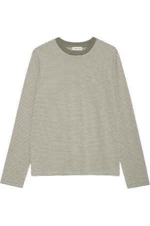 ANINE BING Femme, Tops, Multicolore, Taille: 38 FR Tee-shirt à Rayures à Manches Longues - Olive/Ivoire