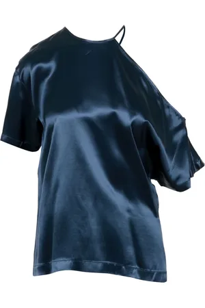 ERIKA CAVALLINI Femme, Tops, Bleu, Taille: 38 FR Chemise en Satin Bleu avec Encolure Ronde
