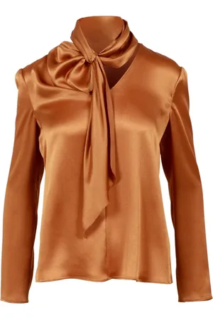 Alberta Ferretti Femme, Blouses et Chemises, Brun, Taille: 38 FR Blouse en Soie Bronze Col V