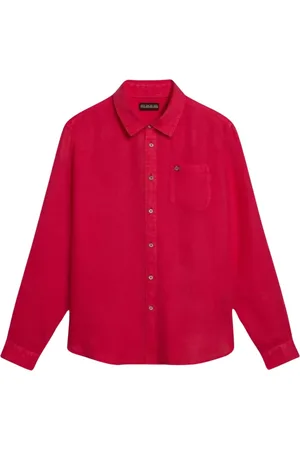 Napapijri Homme, Chemises, Rouge, Taille: L Chemise Homme en Lin à Manches Longues