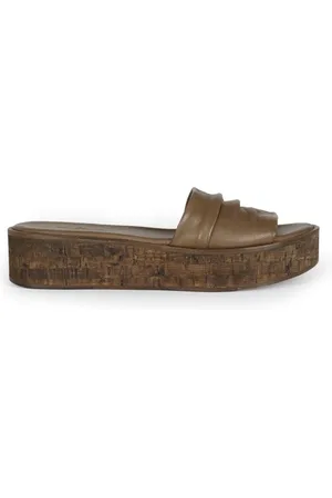Cortana Femme, Chaussures, Vert, Taille: 37 EU Sandale Plate en Cuir avec Plateforme en Liège