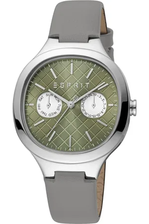 ESPRIT Femme, Accessoires, Gris, Taille: ONE Size Montre Analogique en Cuir avec Date