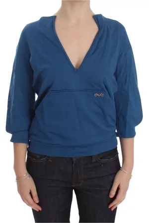 Exte Femme, Blouses et Chemises, Bleu, Taille: 38 FR Pull Bleu à Col en V Profond