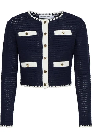 Self-Portrait Femme, Pulls, Bleu, Taille: 42 FR Pull Bleu avec Design Unique