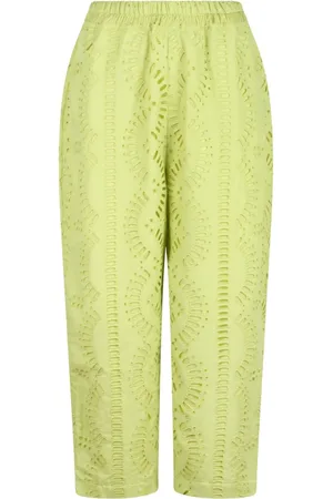 CHARO RUIZ IBIZA Femme, Pantalons, Vert, Taille: 38 FR Pantalon en coton à texture brodée