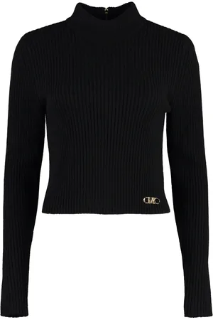 Michael Kors Femme, Pulls, Noir, Taille: 42 FR Pull en laine mérinos à col côtelé