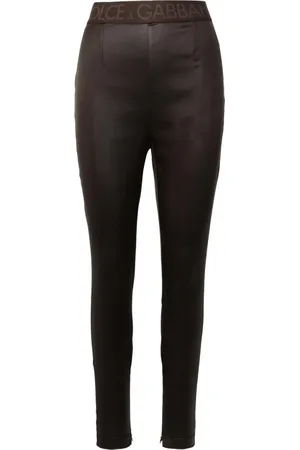 Dolce & Gabbana Femme, Pantalons, Brun, Taille: 36 FR Leggings marron en acétate taille haute