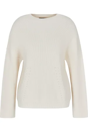 Armani Exchange Femme, Pulls, Blanc, Taille: 38 FR Pull à Col Montant avec Détails Perforés