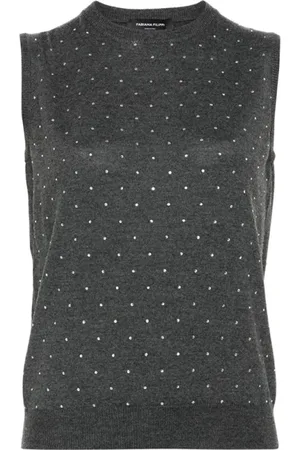 Fabiana Filippi Femme, Pulls, Gris, Taille: 42 FR Gilet en laine mérinos orné de cristaux