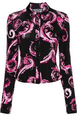 VERSACE Femme, Blouses et Chemises, Multicolore, Taille: 40 FR Chemise à Imprimé Couture Noir Rose