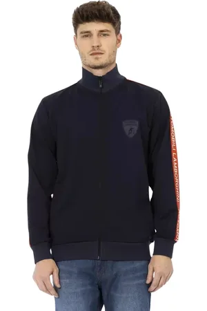 AUTOMOBILI LAMBORGHINI Homme, Sweatshirts et sweats à capuche, Bleu, Taille: L SweaT-shirt Bleu avec Fermeture Éclair et Détail de Manche