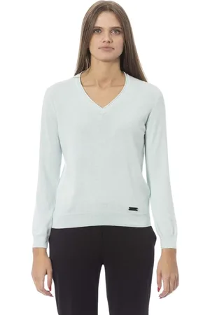 BALDININI Femme, Pulls, Bleu, Taille: 38 FR Pull en mélange de cachemire à col en V bleu clair