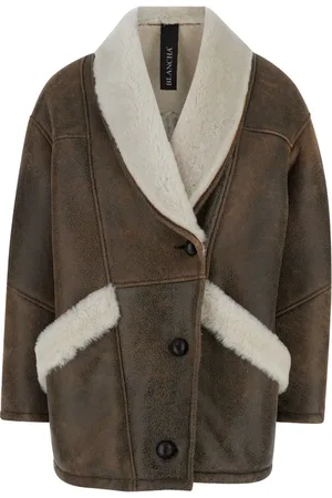 Blancha Femme, Vestes, Brun, Taille: 38 FR Veste en Cuir avec Garniture en Peau de Mouton Marron