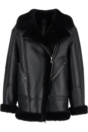 Blancha Femme, Vestes, Noir, Taille: 40 FR Veste en Cuir avec Garniture en Peau de Mouton Front Zip