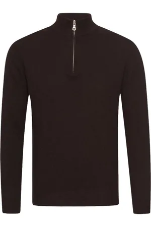 Oscar Jacobson Homme, Pulls, Brun, Taille: M Pull à demi-zip en laine et cachemire Brun