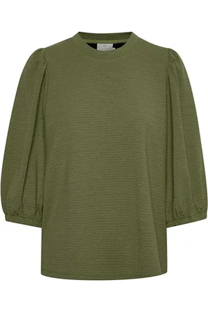 Kaffe Femme, Blouses et Chemises, Vert, Taille: 46 FR Haut Blouse en Jersey avec Manches ¾ et Col Rond