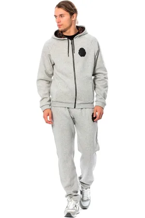 BILLIONAIRE Homme, Sport, Gris, Taille: 4XL Luxueux Survêtement en Coton Gris à Capuche