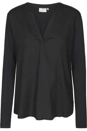 Kaffe Femme, Blouses et Chemises, Noir, Taille: 46 FR Noir Profond T-Shirt Manches Longues Col en V