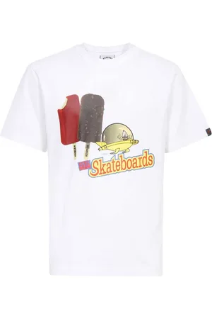 ICECREAM Homme, Tops, Blanc, Taille: S T-shirt en coton avec impression frontale