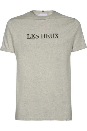 Les Deux Homme, Tops, Gris, Taille: 2XL T-shirt en coton avec logo contrastant