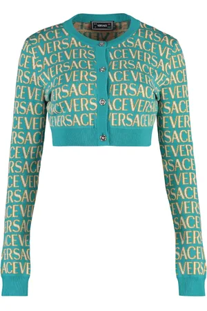 VERSACE Femme, Pulls, Multicolore, Taille: 36 FR Cardigan Tricoté avec Motif All-Over