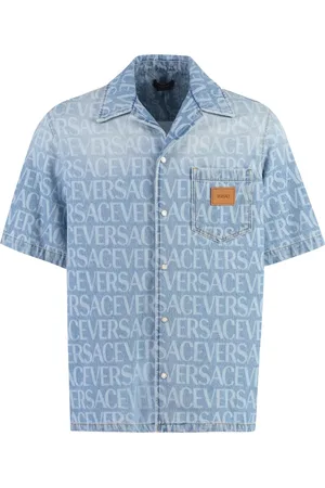 VERSACE Homme, Chemises, Bleu, Taille: L Chemise en Denim Silhouette Baroque