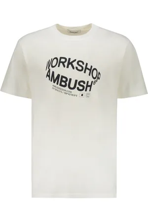 AMBUSH Homme, Tops, Blanc, Taille: XS T-shirt en Coton Côtelé Imprimé Devant