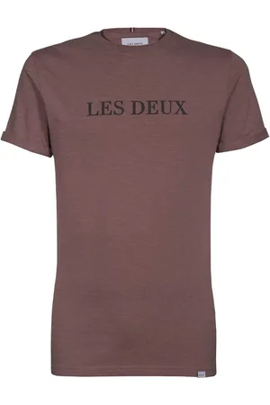 Les Deux Homme, Tops, Violet, Taille: XS T-Shirt en Coton avec Logo Contrastant