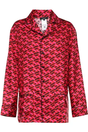 VERSACE Femme, Blouses et Chemises, Rose, Taille: 42 FR Chemisier de pyjama en soie imprimée