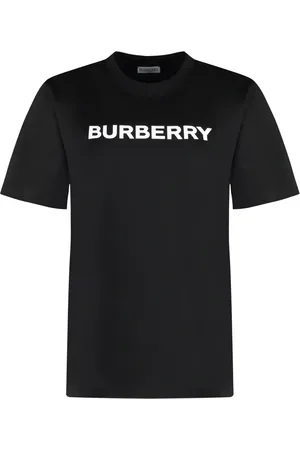 Burberry Femme, Tops, Noir, Taille: 38 FR T-Shirt en Coton avec Logo Contrastant