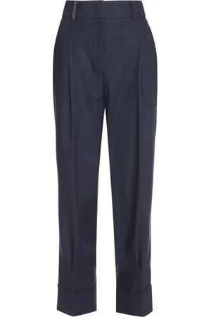 PESERICO SIGN Femme, Pantalons, Bleu, Taille: 40 FR Pantalon en mélange de lin et laine
