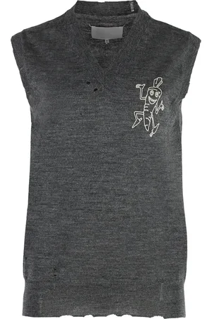 Maison Margiela Femme, Pulls, Gris, Taille: 42 FR Gilet en Laine Côtelée