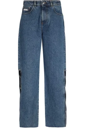 GCDS Femme, Jeans, Bleu, Taille: W28 Jean à jambes larges avec fentes latérales