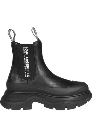 Karl Lagerfeld Femme, Chaussures, Noir, Taille: 40 EU Bottines en cuir avec logo imprimé