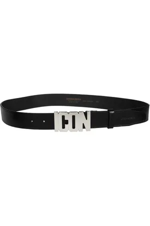 Dsquared2 Homme, Accessoires, Noir, Taille: 95 CM Ceinture en cuir Icon avec boucle en métal argenté