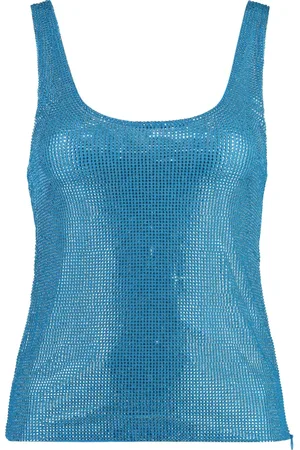 GIUSEPPE DI MORABITO Femme, Tops, Bleu, Taille: 36 FR Top en tulle avec strass