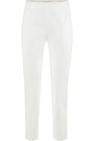 PESERICO SIGN Femme, Pantalons, Blanc, Taille: 42 FR Pantalon en Coton Taille Haute