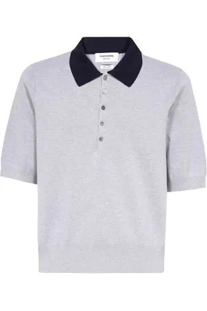 Thom Browne Homme, Tops, Gris, Taille: 2XL Polo en coton avec détail tricolore