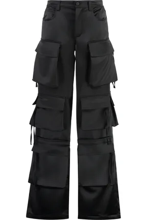 GIUSEPPE DI MORABITO Femme, Pantalons, Noir, Taille: 38 FR Pantalon Cargo en Satin avec Poches à Rabat Avant