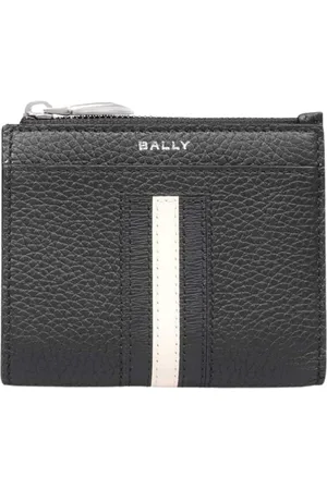 Bally Homme, Accessoires, Noir, Taille: ONE Size Portefeuille en Cuir à Rayures avec Fermeture à Pression