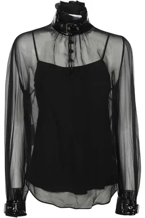 Moschino Femme, Blouses et Chemises, Noir, Taille: 40 FR Chemisier en soie avec col montant