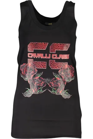 Roberto Cavalli Femme, Tops, Noir, Taille: 38 FR Débardeur Noir Imprimé avec Détail Logo