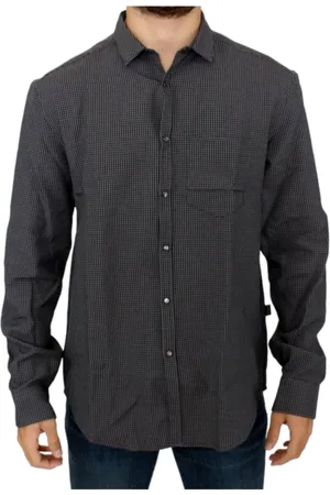 Costume National Homme, Chemises, Gris, Taille: M Chemise à Carreaux Gris en Mélange de Lin